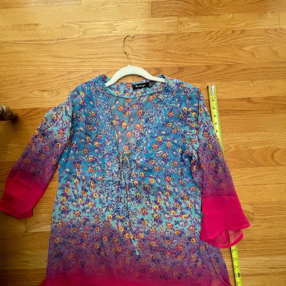 Floral women’s sheer cover up of - Blue and Pink